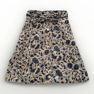 Rachel Zoe Women's Small 100% Linen Cream/Blue Floral Print Button Midi Skirt